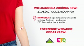 KRWIOBUS W SWARZĘDZU ? oddaj krew dla potrzebujących! Zdrowie, LIFESTYLE - Warto przyjść w najbliższą sobotę 27 marca do ETC Swarzędz i podzielić się tym, co najcenniejsze ? krwią dla potrzebujących. Specjalny krwiobus będzie czekał na parkingu centrum handlowego w godzinach 09:00-14:00.